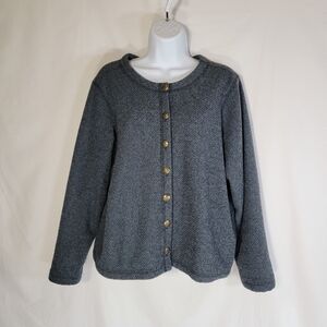 L.L. Bean Womens Blue Button Up Fleece Cotton Blend Cardigan Sweater Womens L